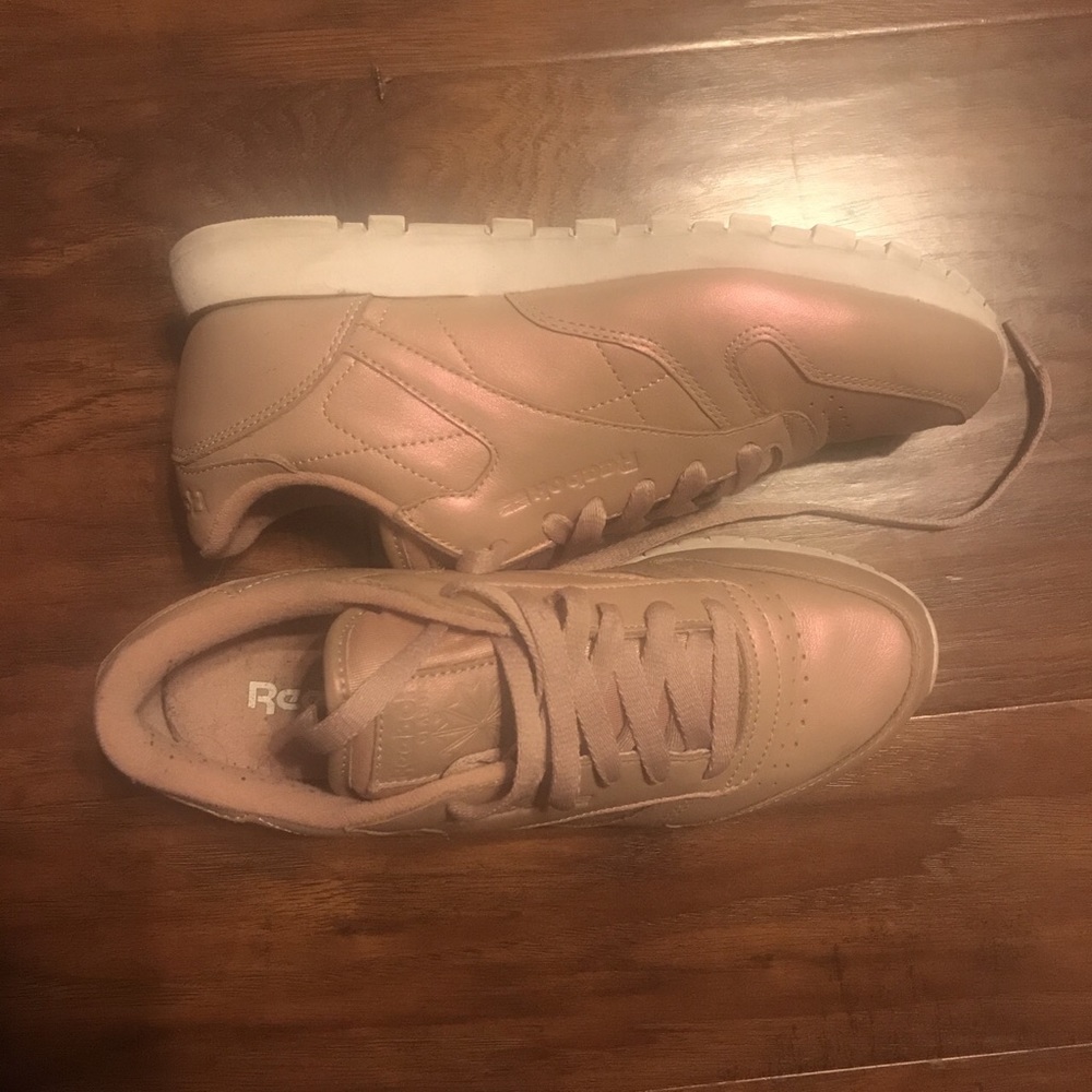Rose gold reebok sneakers
